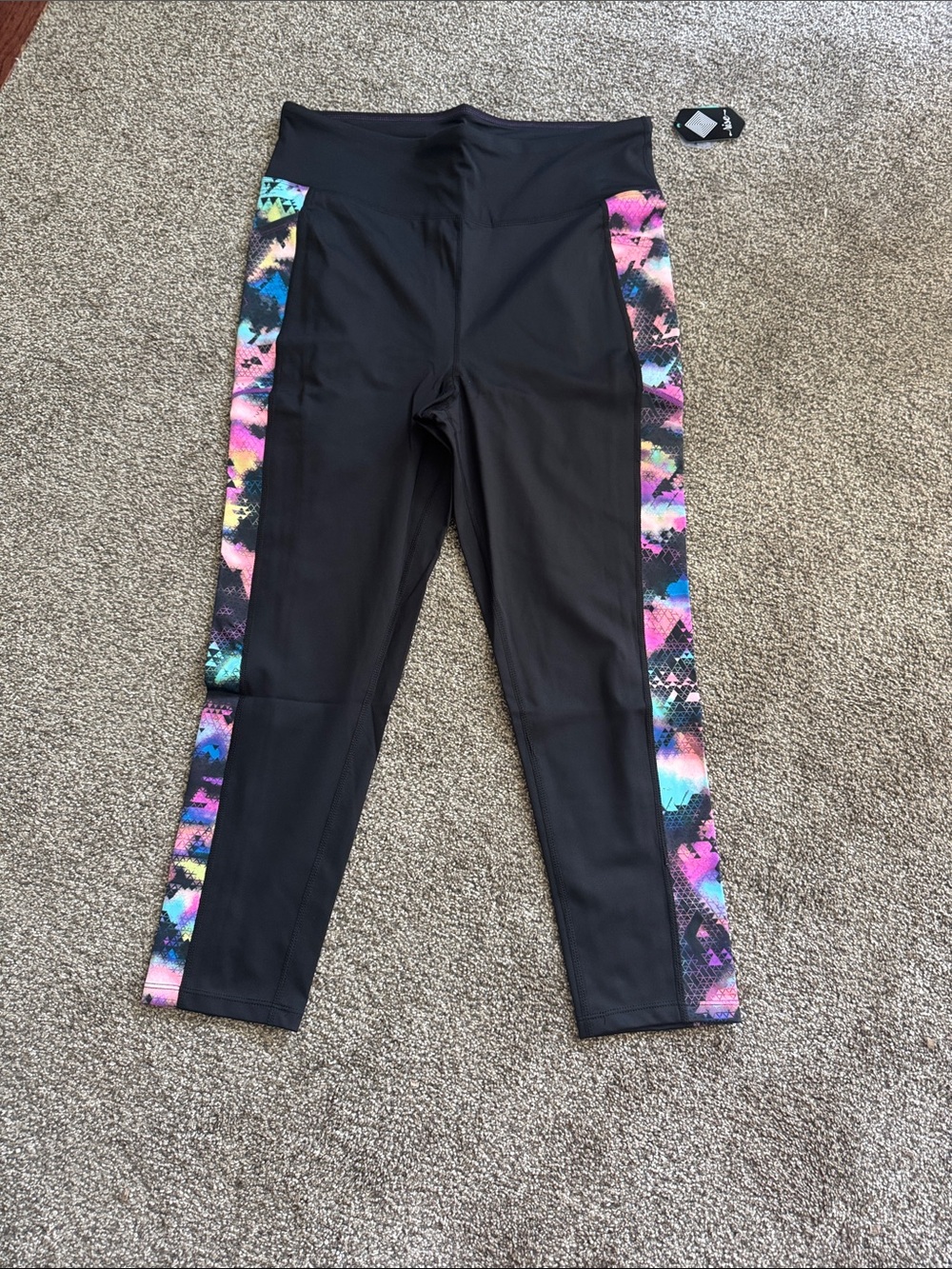 LuLaRoe Rise Black Leggings with Multicolor Side Panels with Pockets